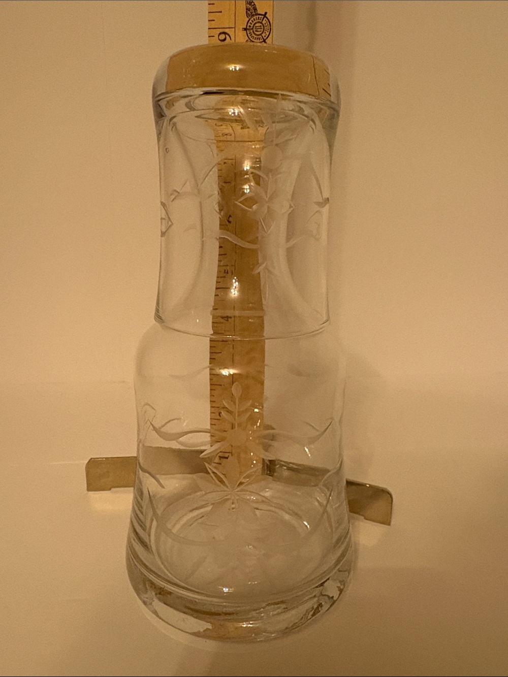Clear Etched Glass Carafe.